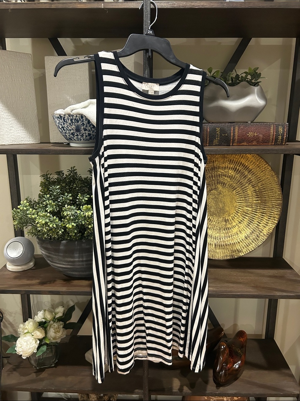 Loft med Women's Black & White Striped Sleeveless Dress